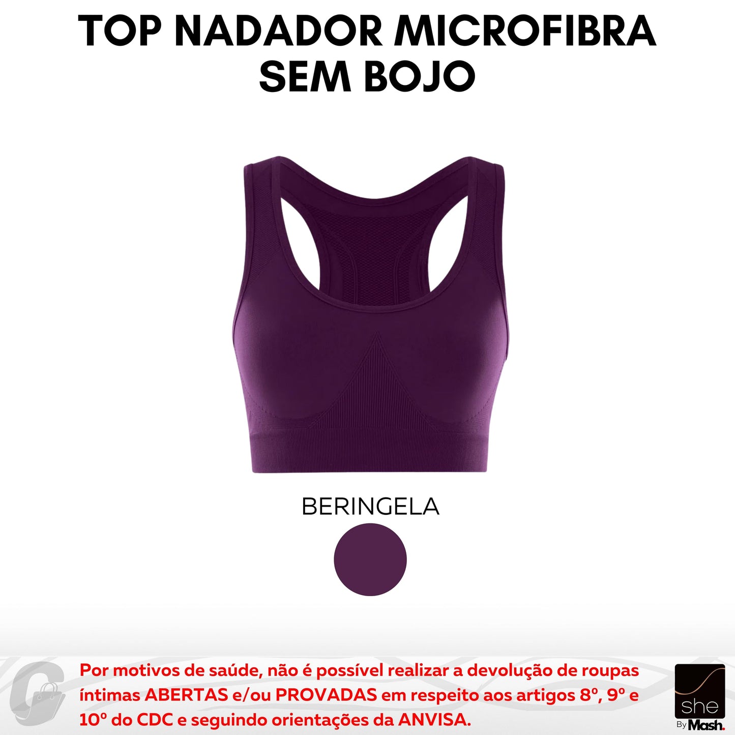 Top Academia de Alta Sustenção Sem Costura Fitness Modelagem Anatômica She by Mash Feminino Adulto