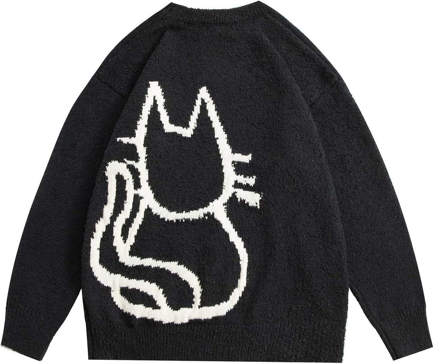 Aelfric Eden Suéter pulôver feminino desenhado à mão com estampa gráfica de gato suéter grande outono inverno moda casal tops