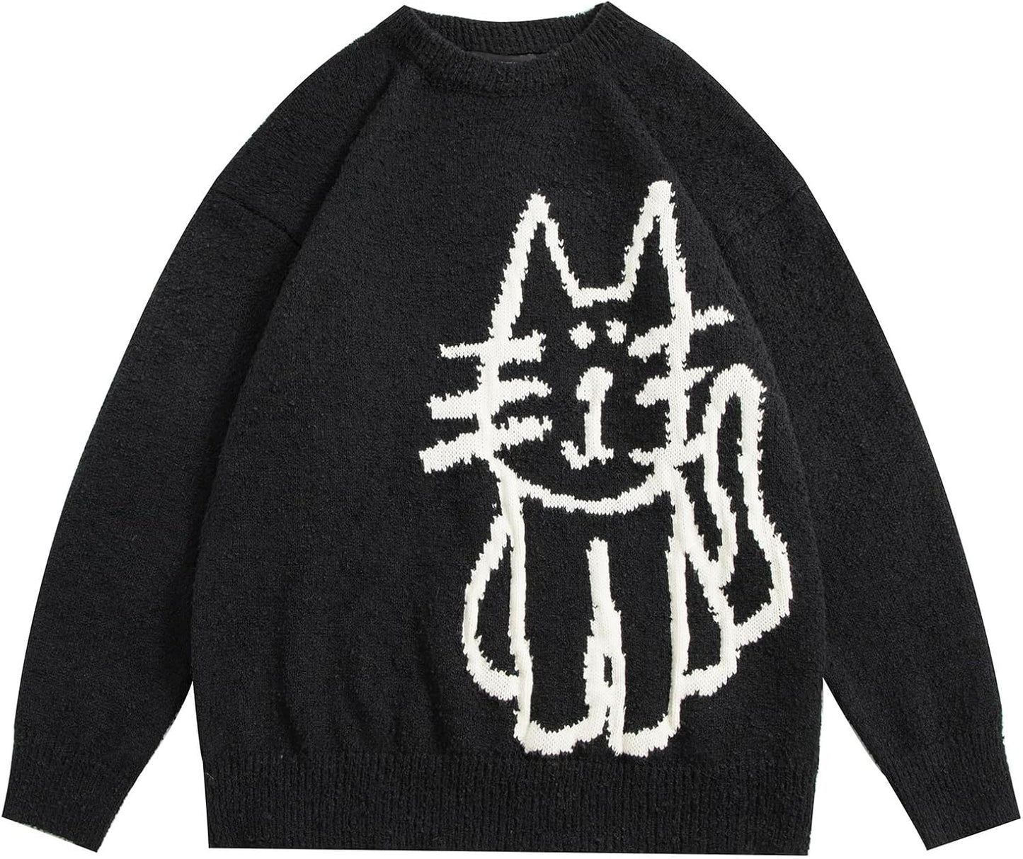 Aelfric Eden Suéter pulôver feminino desenhado à mão com estampa gráfica de gato suéter grande outono inverno moda casal tops