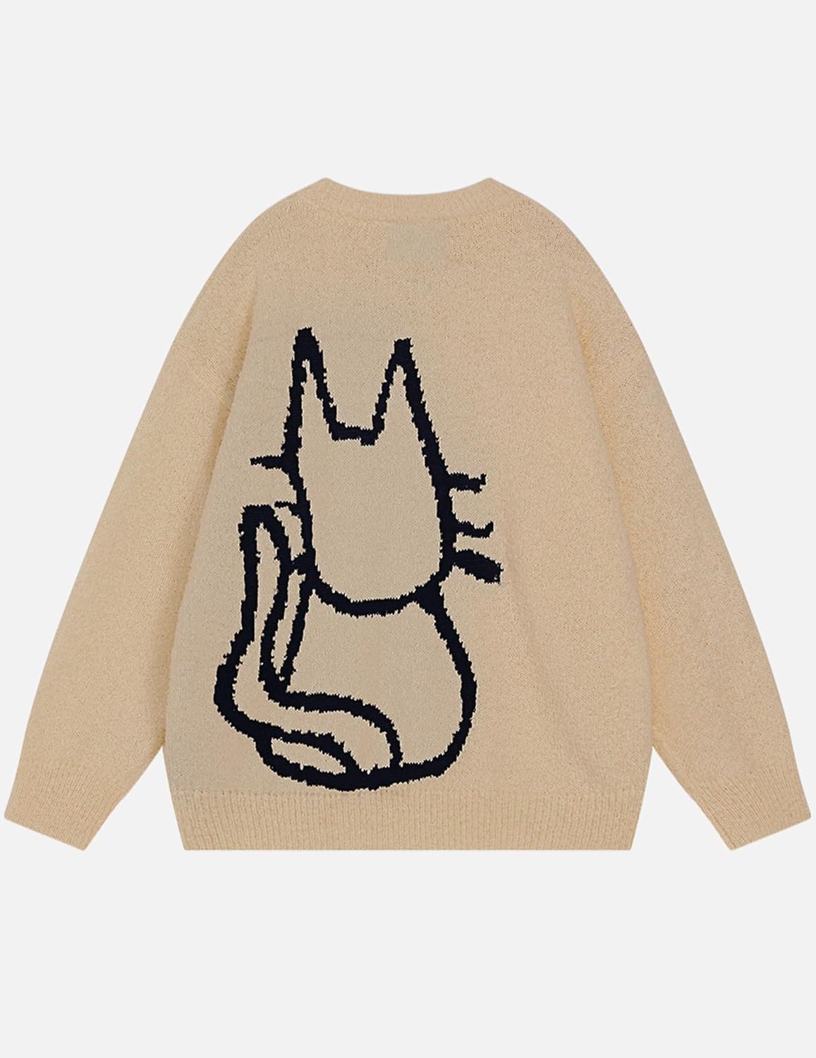 Aelfric Eden Suéter pulôver feminino desenhado à mão com estampa gráfica de gato suéter grande outono inverno moda casal tops